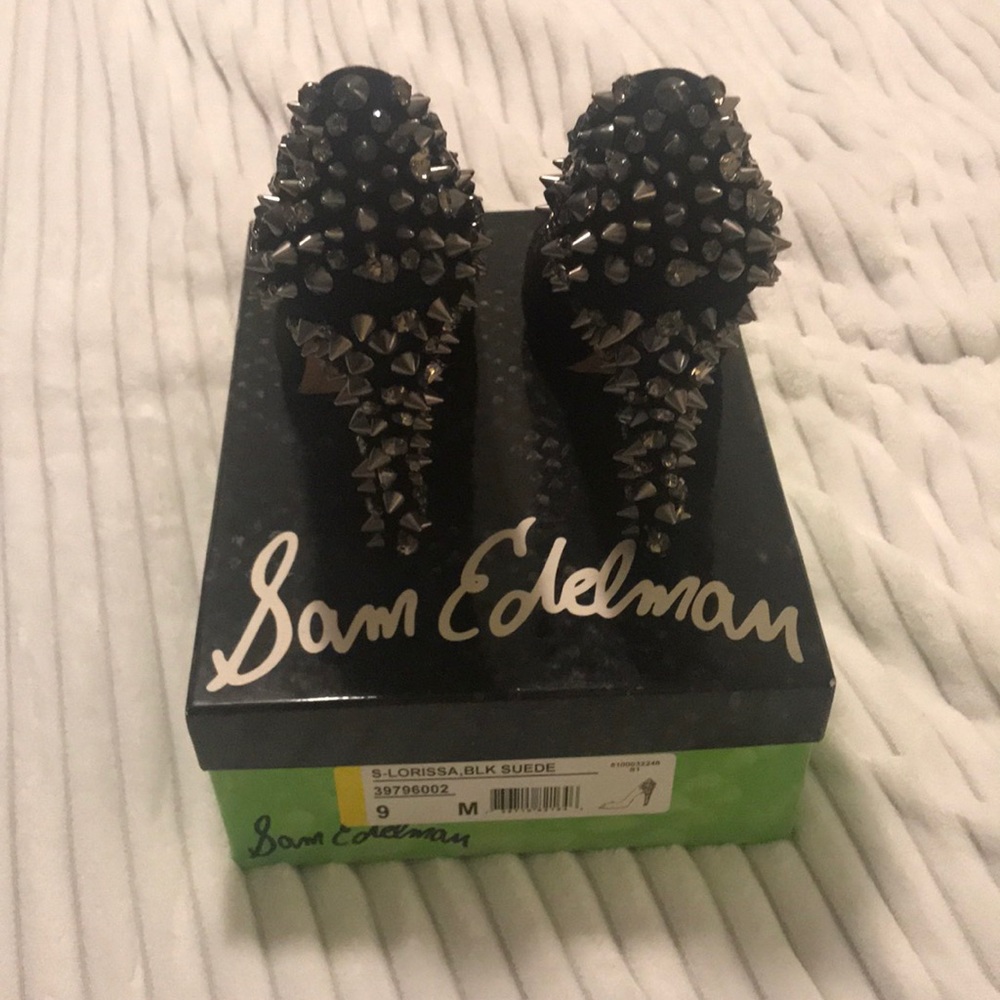 Studded heel suede heels